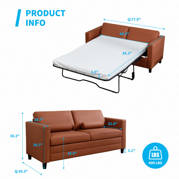 Ebern Designs Rosely 70.08'' Faux Leather Sleeper Sofa & Reviews Wayfair